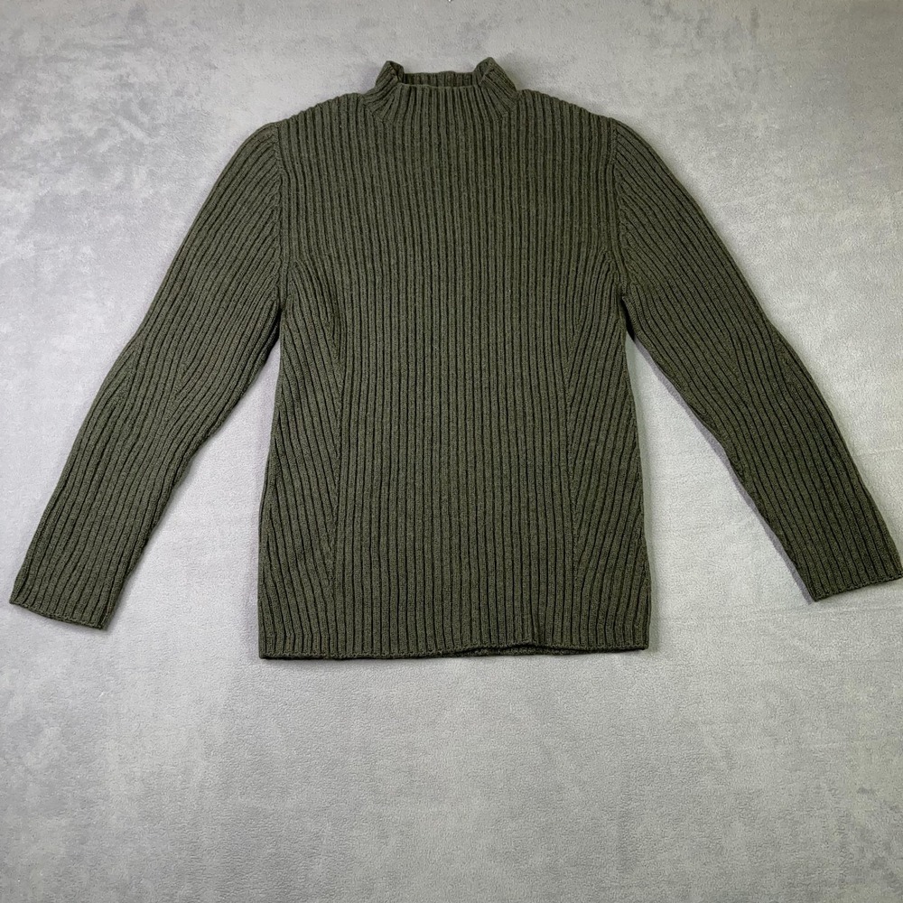 Banana Republic Merino Wool Mock Neck Ribbed Sweater Olive Green Womens XL VTG